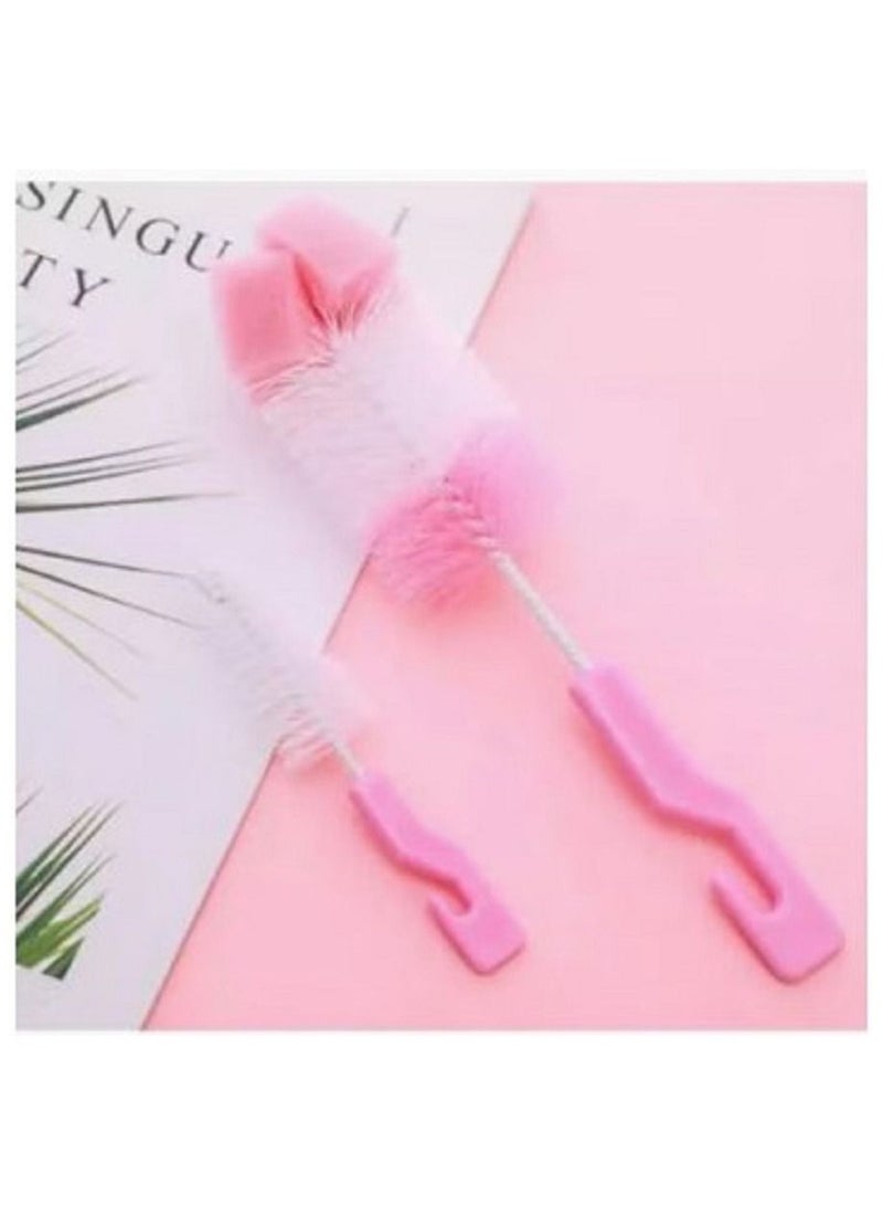 A set of two-piece feeding bottle cleaning brushes, pink and white - Image 2
