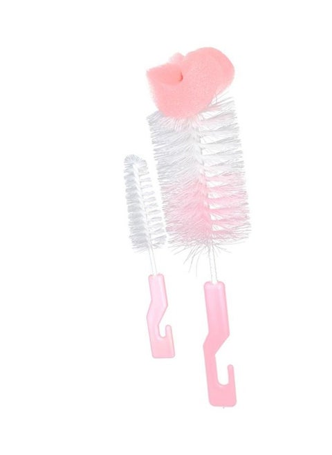 A set of two-piece feeding bottle cleaning brushes, pink and white