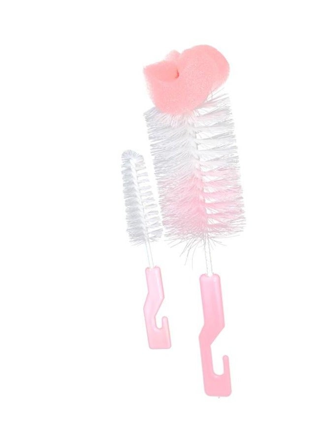 A set of two-piece feeding bottle cleaning brushes, pink and white - Image 1