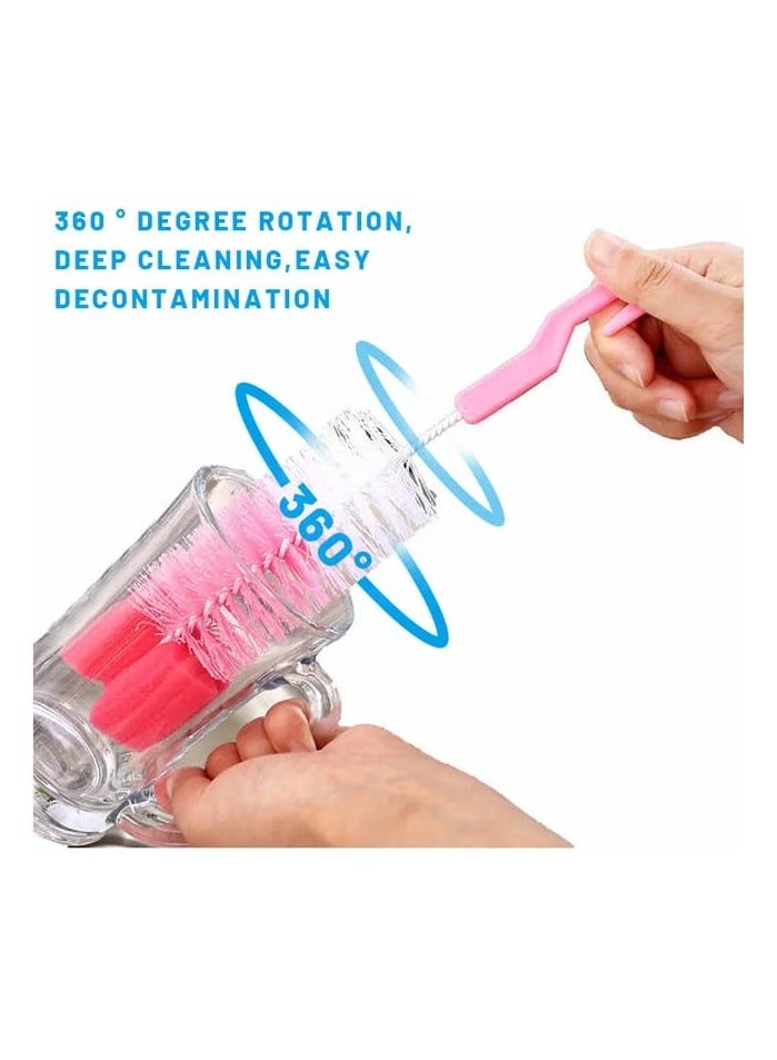 A set of two-piece feeding bottle cleaning brushes, pink and white - Image 3