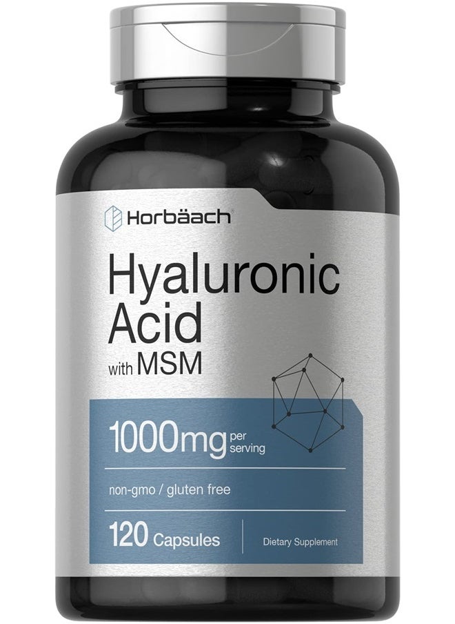 Horbaach Hyaluronic Acid with MSM | 1000 mg | 120 Capsules | Non-GMO and Gluten Free Supplement | Bioavailable Formula  - Image 1