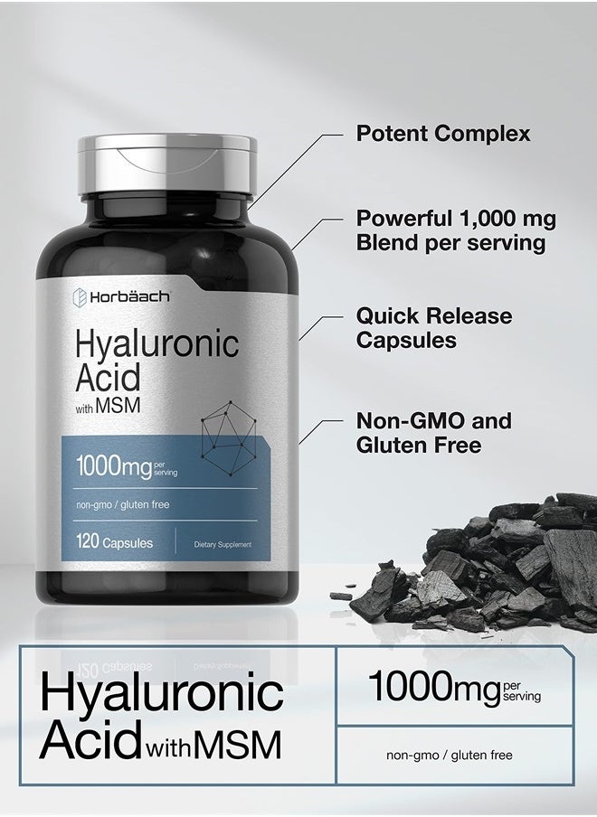 Horbaach Hyaluronic Acid with MSM | 1000 mg | 120 Capsules | Non-GMO and Gluten Free Supplement | Bioavailable Formula  - Image 3