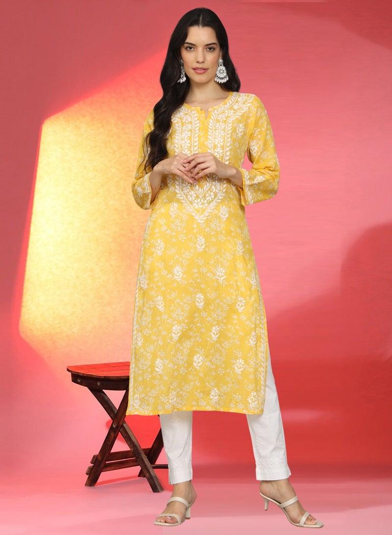 الايا كرتا نسائي مطبوع قطن مولمول مطرز شيكانكاري - Image 1