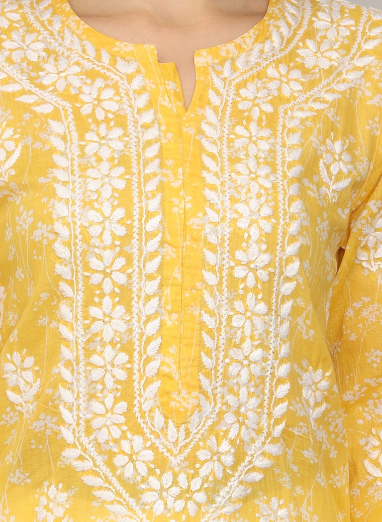 الايا كرتا نسائي مطبوع قطن مولمول مطرز شيكانكاري - Image 5