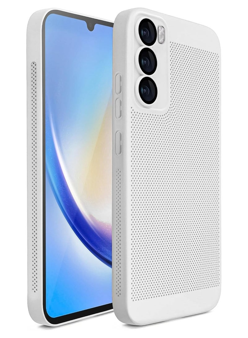 Heat Dissipation Oppo Reno 12 5G Case with Built in Camera Lens Protector Slim Fit Breathable Cooling Anti Fingerprint Hard PC Back Shockproof Cover For  (White)