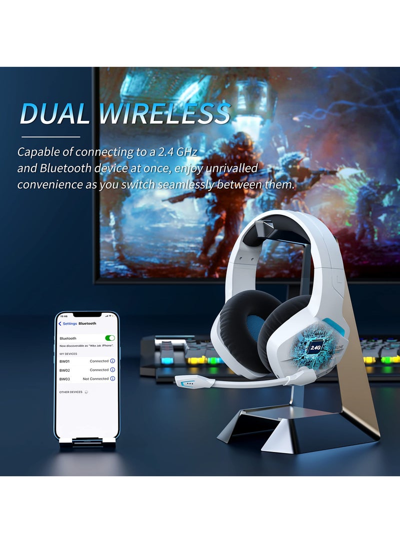 بنيون سماعة ألعاب لاسلكية بتقنية 2.4G/Bluetooth مع ميكروفون لجهاز الكمبيوتر و PS4 و PS5 - سماعة USB للاعبين مع ميكروفون - Image 2