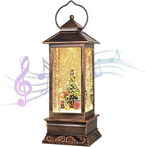 Christmas Decorations Home Lighted Christmas Snow Globe Christmas Lanterns Water Lanterns Glittering with Music USB and Battery Operated Singing Snow Globe Decoratives Christmas Tree