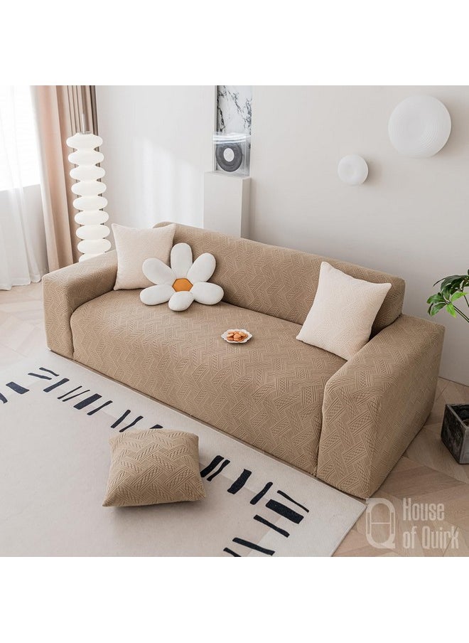 HOUSE OF QUIRK House of Quirk Universal Triple Seater 220 GSM Jacquard Fabric Sofa Cover Soft Touching Cover for Couch Flexible Stretch Sofa Slipcover (Camel, 190-230cm)  - Image 2