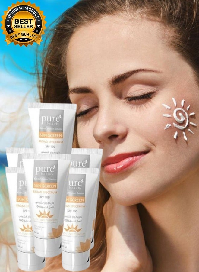 PURE 6 Pieces Sun Screen Cream Broad Spectrum SPF 100 Enriched With Vitamin E 50ML - Image 1