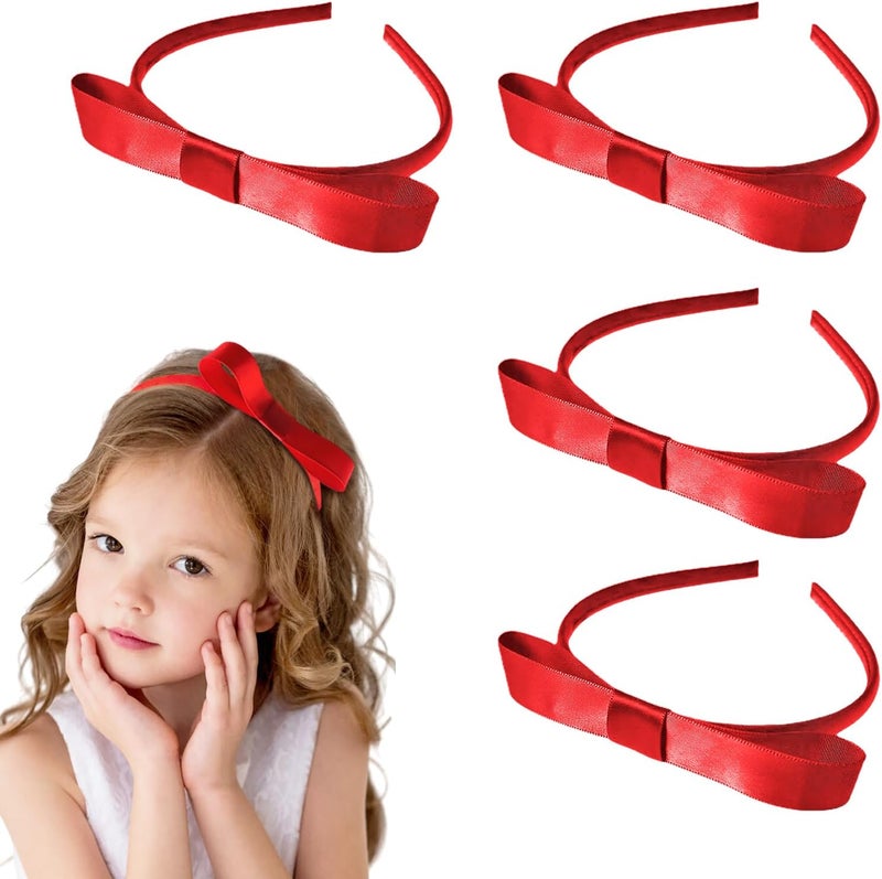 4 Pcs Red Bow Hairband Band Bow Headbands Vintage Headbands Headdress Ribbon Headband Bowknot Hairband Perfect Hair Accessories for Girls and Women Ideal for School Red One Size