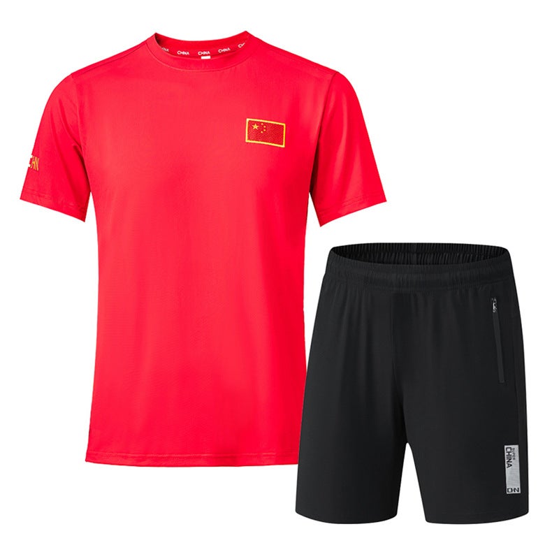 Training Sports T-Shirt Short-Sleeved Shorts Suit Quick-Drying Casual Ice Silk Men'S Running Sportswear For Women - Image 1