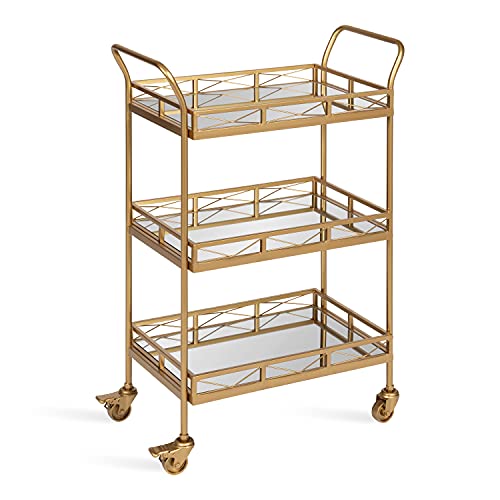 Kate and Laurel Kate and Laurel Ketia Glam Metal Bar Cart 23 x 13 x 34 Gold Glamorous Three Tier Gold Bar Cart for Display and Storage 