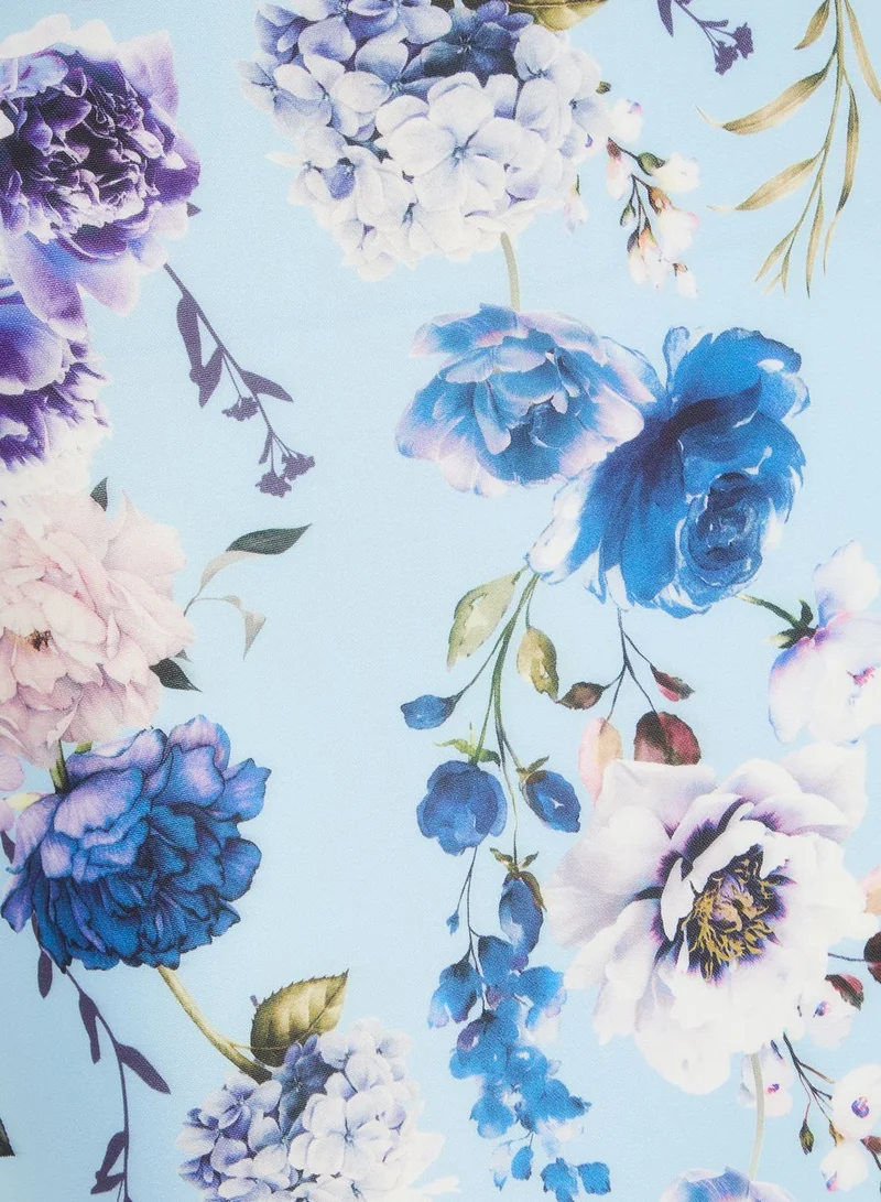 QUIZ Bardot Floral Print Ruffle Detail Dress