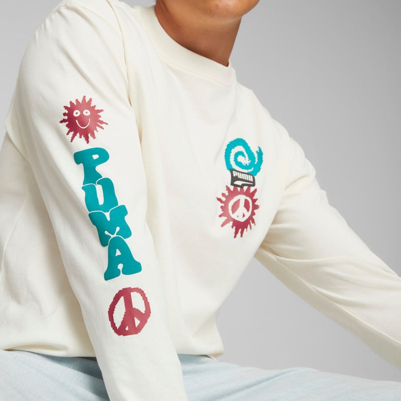 PUMA DOWNTOWN Mens White Long sleeve T-shirt - Image 3
