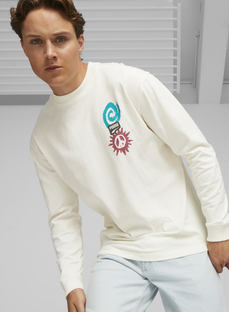 PUMA DOWNTOWN Mens White Long sleeve T-shirt - Image 1