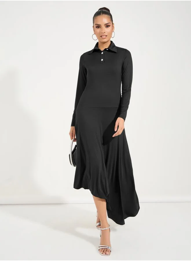 Styli Solid Asymmetrical Hem Shirt Maxi Dress