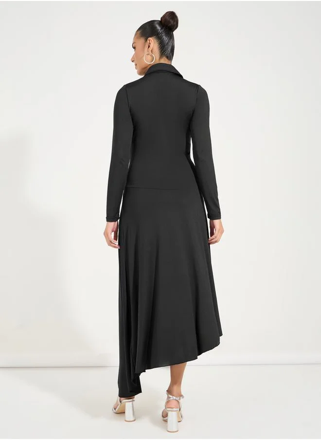 Styli Solid Asymmetrical Hem Shirt Maxi Dress