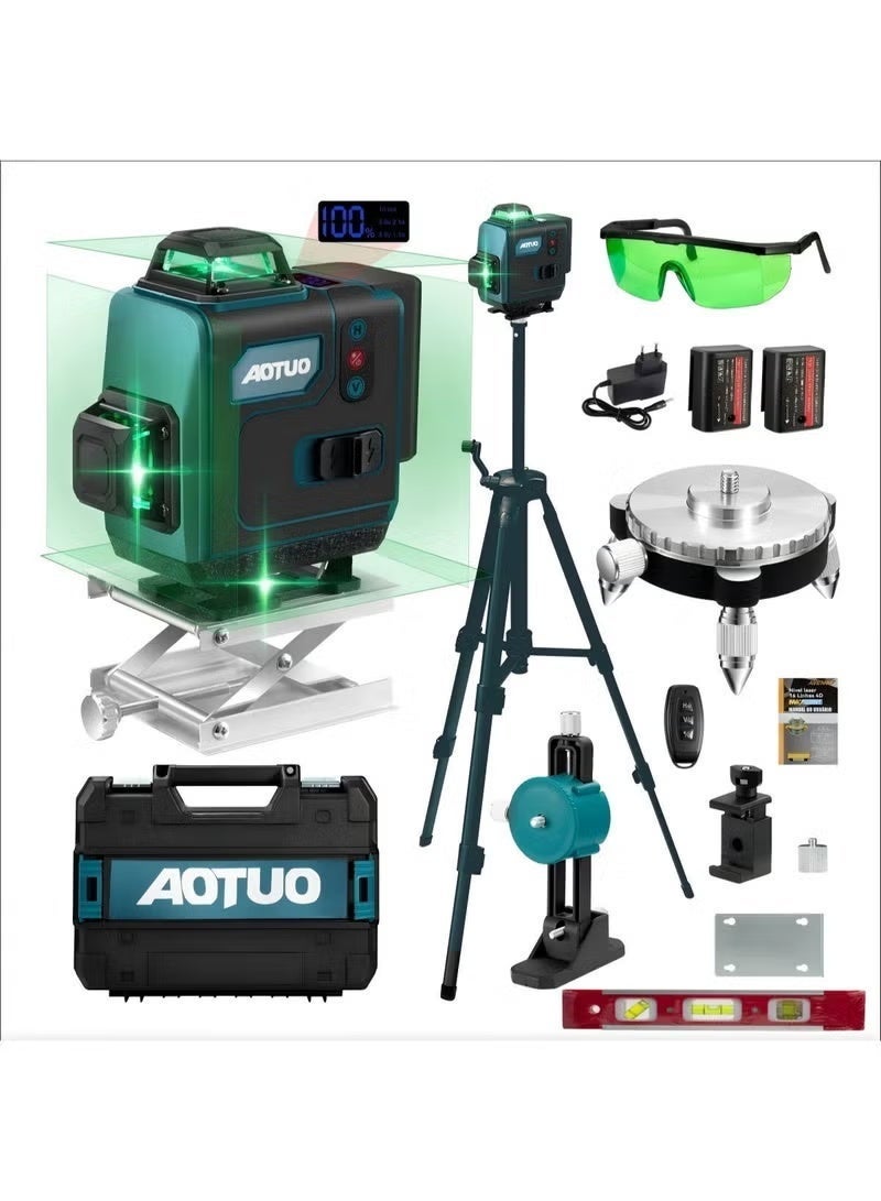 AOTUO 16 Line Laser Level 4x360° Self-Leveling Green Laser Level with Tripod, 4D Green Crosshairs for Construction and Picture Hanging, Laser Measuring Tool with 2 Rechargeable Batteries and Tool Bag - Image 2