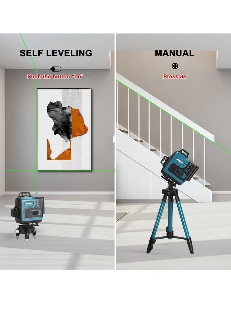 AOTUO 16 Line Laser Level 4x360° Self-Leveling Green Laser Level with Tripod, 4D Green Crosshairs for Construction and Picture Hanging, Laser Measuring Tool with 2 Rechargeable Batteries and Tool Bag - Image 4