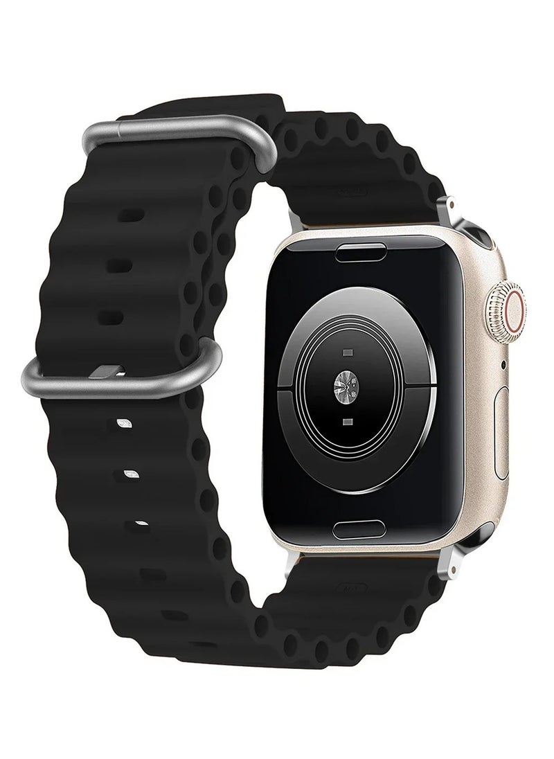 TWEGGON Ocean Silicone Band/Strap for Apple Watch All Series Compatible with 46mm/45mm/44mm/49mm Black  - Image 1