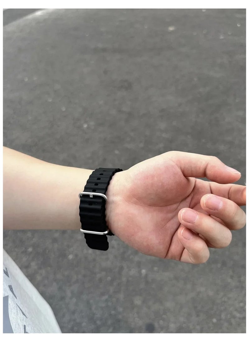 TWEGGON Ocean Silicone Band/Strap for Apple Watch All Series Compatible with 46mm/45mm/44mm/49mm Black  - Image 2