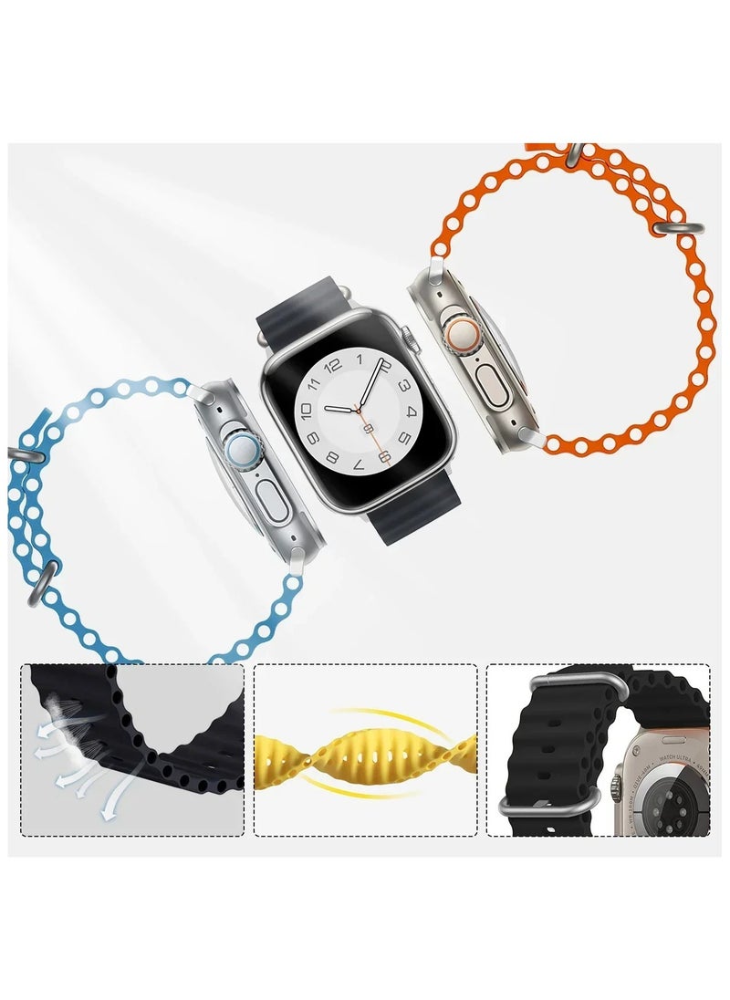 TWEGGON Ocean Silicone Band/Strap for Apple Watch All Series Compatible with 46mm/45mm/44mm/49mm Black  - Image 3
