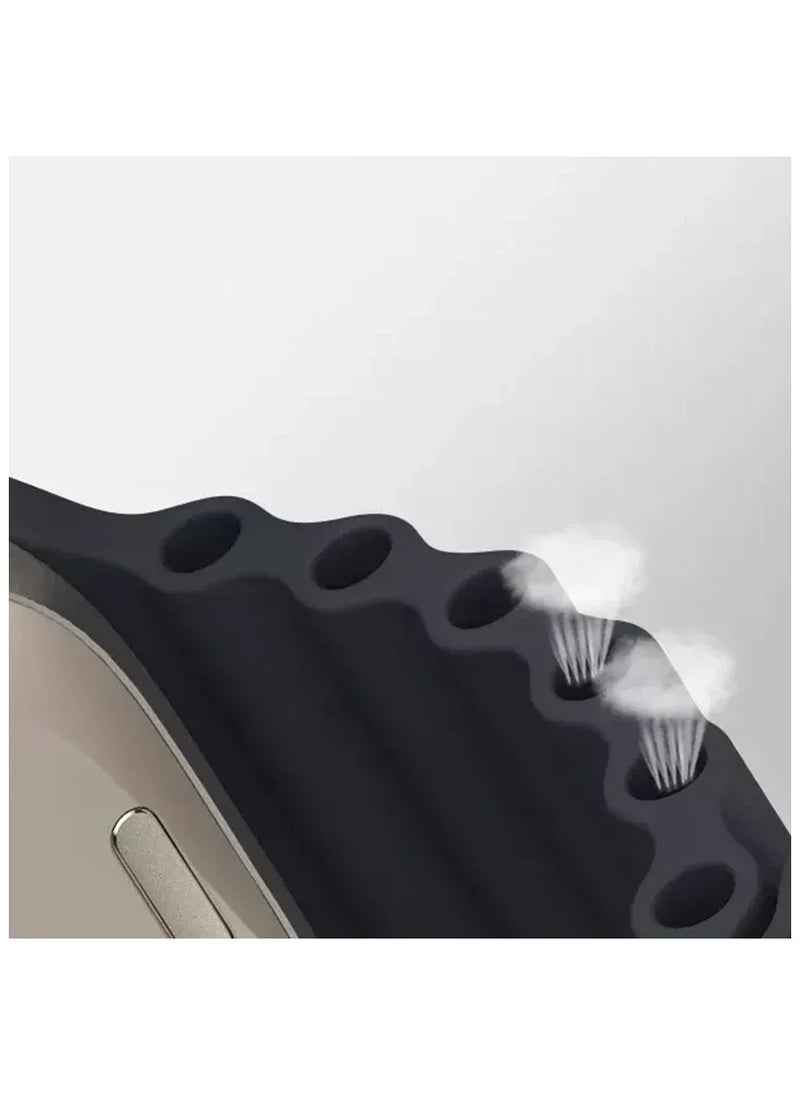 TWEGGON Ocean Silicone Band/Strap for Apple Watch All Series Compatible with 46mm/45mm/44mm/49mm Black  - Image 5