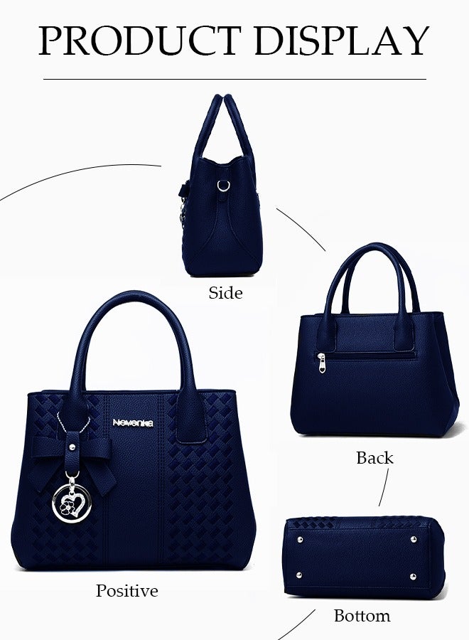 Women's Elegant Handbag, PU Leather Shoulder Bag,  Top Handle Satchel Shoulder Ladies Bags, Color Contrast Crossbody Bag with Pendant, Blue  - Image 5