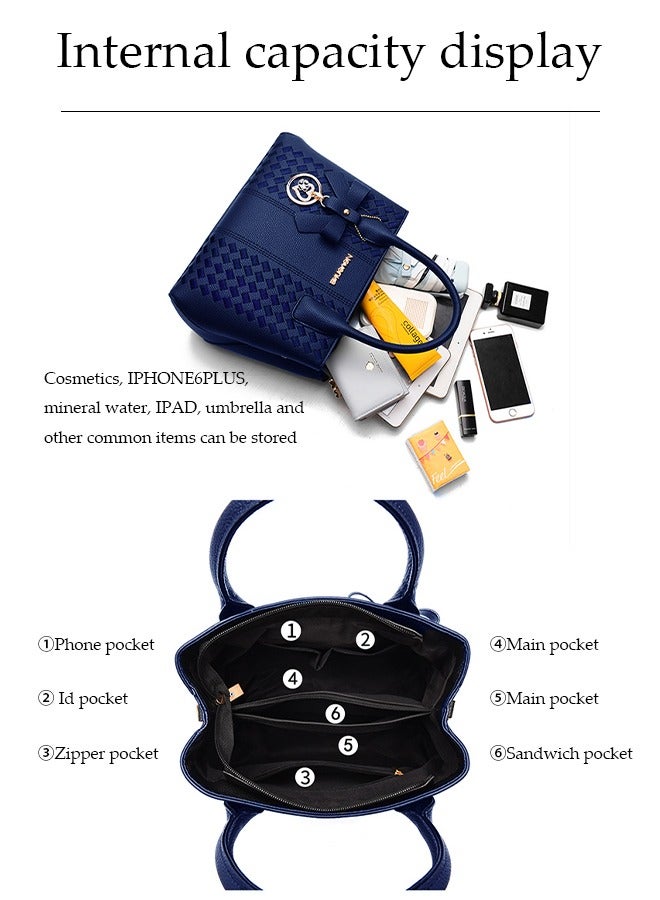 Women's Elegant Handbag, PU Leather Shoulder Bag,  Top Handle Satchel Shoulder Ladies Bags, Color Contrast Crossbody Bag with Pendant, Blue  - Image 4