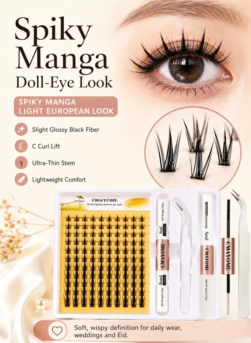 CMAYOME Manga Cluster Lash Kit, 120 Pcs C Curl Individual Lash Clusters 8-16mm Mix, Temporary DIY At Home Lash Extension Set, Precision Tweezers, Slight Glossy Reusable Fake Eyelashes for Daily Wedding Eid - Image 3