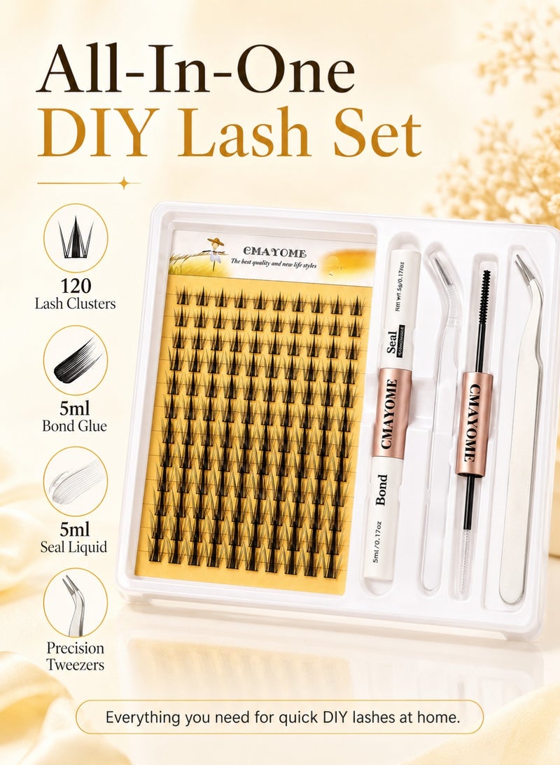 CMAYOME Manga Cluster Lash Kit, 120 Pcs C Curl Individual Lash Clusters 8-16mm Mix, Temporary DIY At Home Lash Extension Set, Precision Tweezers, Slight Glossy Reusable Fake Eyelashes for Daily Wedding Eid - Image 2