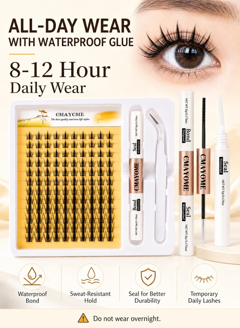 CMAYOME Manga Cluster Lash Kit, 120 Pcs C Curl Individual Lash Clusters 8-16mm Mix, Temporary DIY At Home Lash Extension Set, Precision Tweezers, Slight Glossy Reusable Fake Eyelashes for Daily Wedding Eid - Image 4