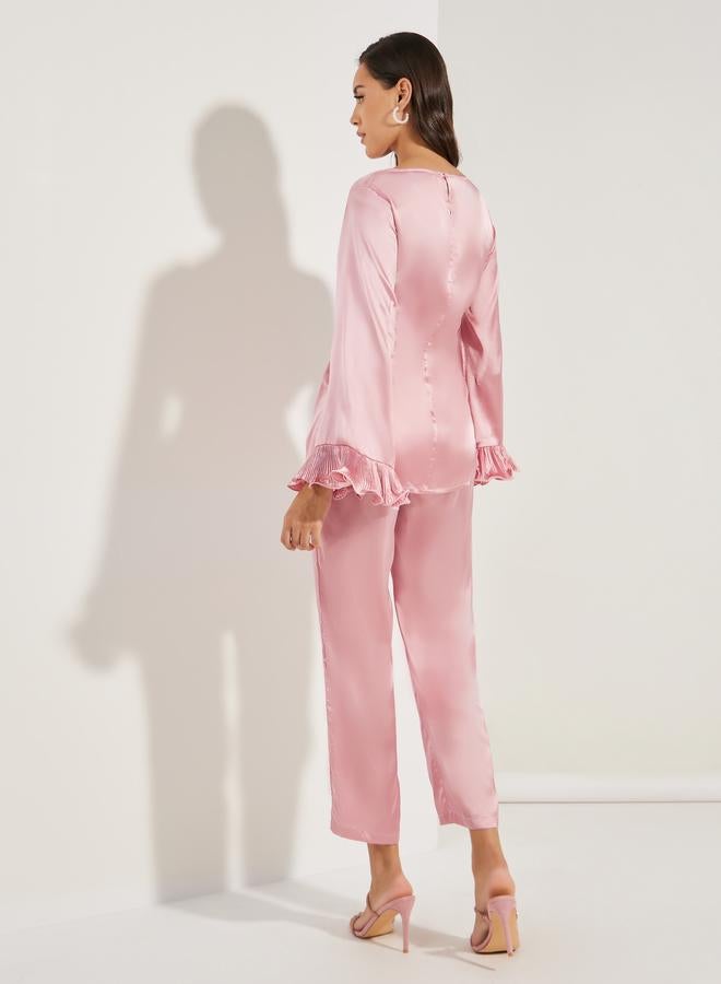 ستايلي طقم بلوزة وبنطلون بأكمام مكشكشة أنيق - Image 5