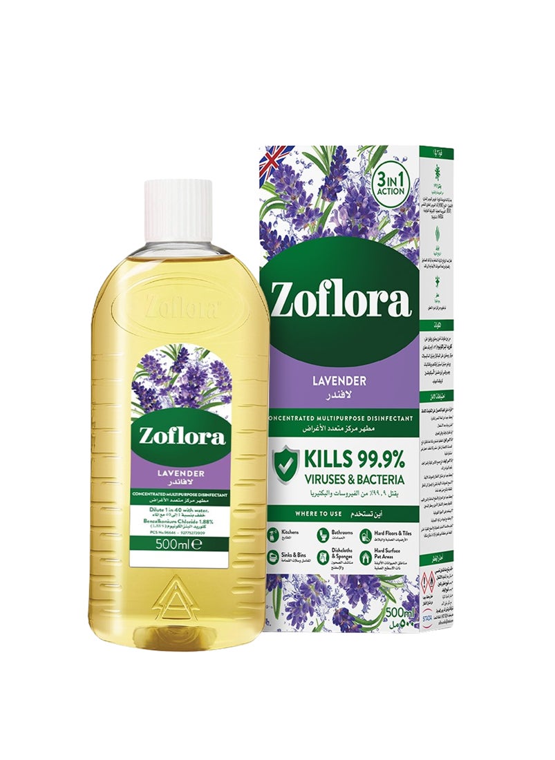 Zoflora Concentrated Multipurpose Disinfectant Lavender 500ml  - Image 1