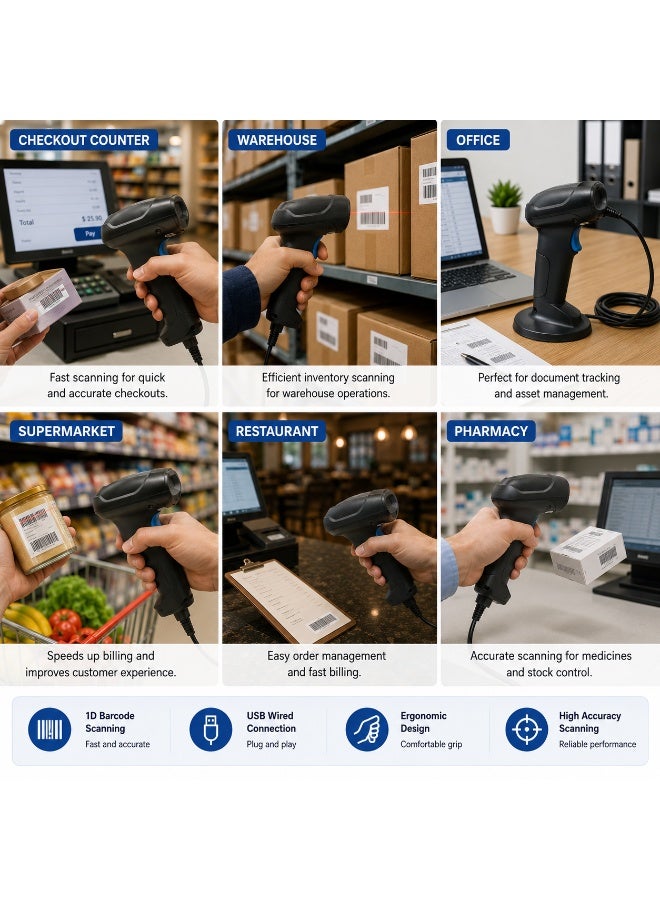 BASEET BAS-139 USB Wired Handheld Laser 2D Barcode Scanner Fast QR & Barcode Reader for POS, Retail, Supermarket & Warehouse - Image 4
