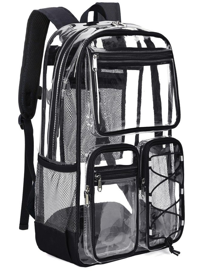 Vorspack Clear Backpack for School - Heavy Duty Clear Bookbag for Girls Boys Large Multi-Pocket See Through Backpacks for Teens, Travel, Work, Festival - Black - Image 1