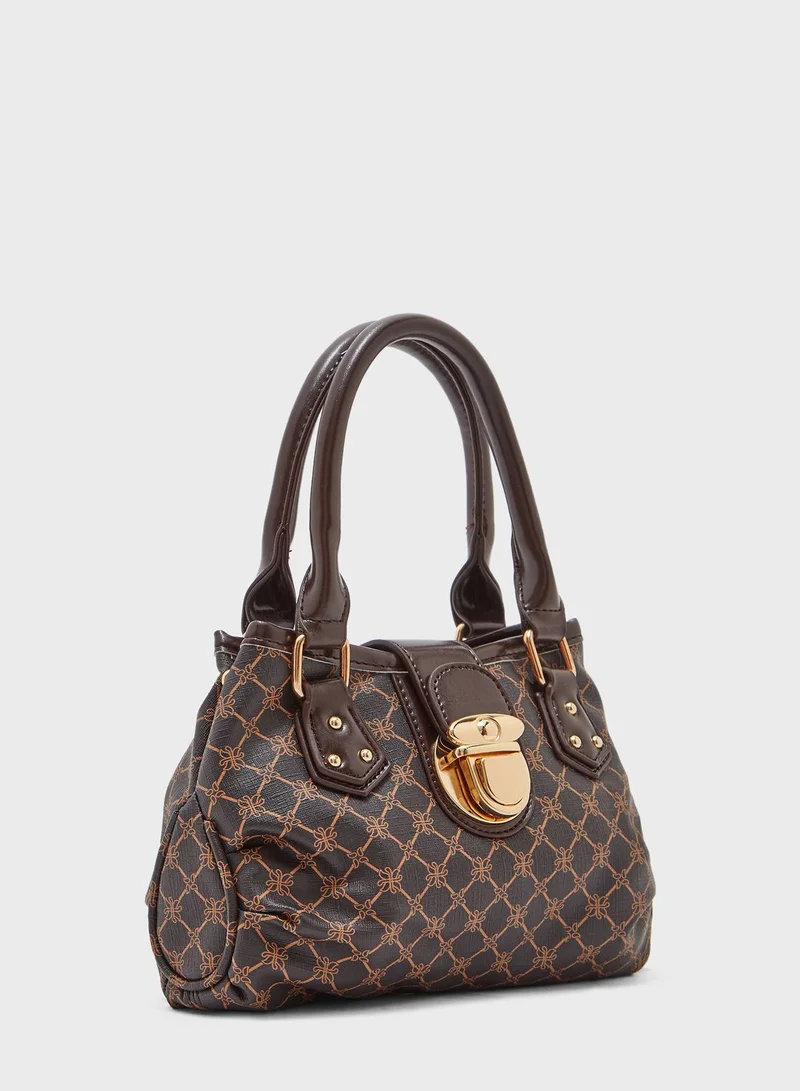 Missguided Buckle Fastening Printed Pouch Grab Satchel