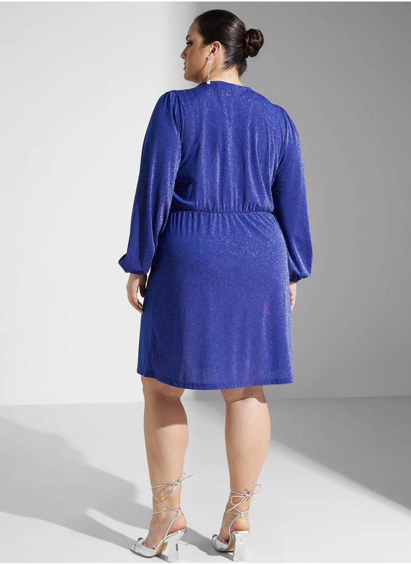 Only Carmakoma Surplice Neck Puff Sleeve Dress  - Image 2