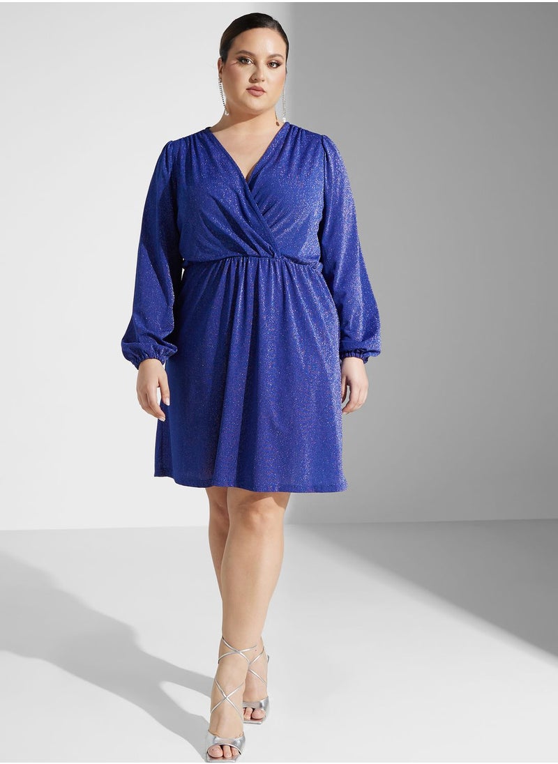 Only Carmakoma Surplice Neck Puff Sleeve Dress  - Image 4