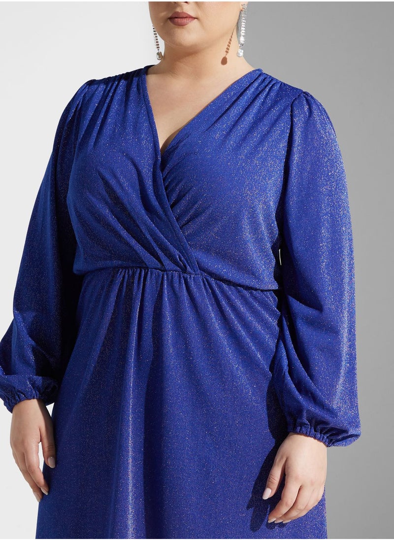 Only Carmakoma Surplice Neck Puff Sleeve Dress  - Image 3
