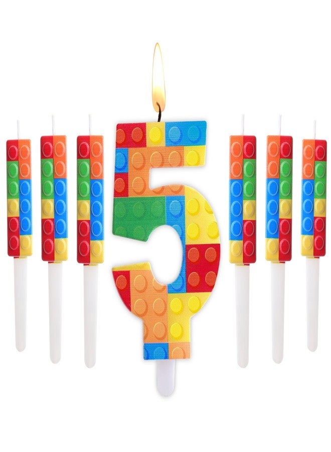 Herdear 7 Pcs Building Block Number 1-9 Birthday Candle with 6 Building Blocks Candles Numeral Birthday Candles for Block Party Cake Topper Decoration Party Supplies(Number 5) - Image 1