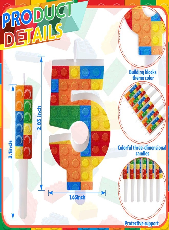 Herdear 7 Pcs Building Block Number 1-9 Birthday Candle with 6 Building Blocks Candles Numeral Birthday Candles for Block Party Cake Topper Decoration Party Supplies(Number 5) - Image 2