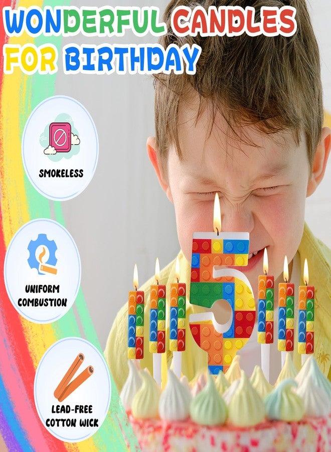 Herdear 7 Pcs Building Block Number 1-9 Birthday Candle with 6 Building Blocks Candles Numeral Birthday Candles for Block Party Cake Topper Decoration Party Supplies(Number 5) - Image 3