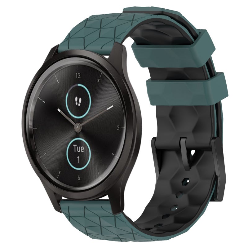 إيروريكس سوار ساعة Garminmove Style 20 مم بنمط كرة القدم من السيليكون ثنائي اللون (أخضر زيتوني + أسود) - Image 1