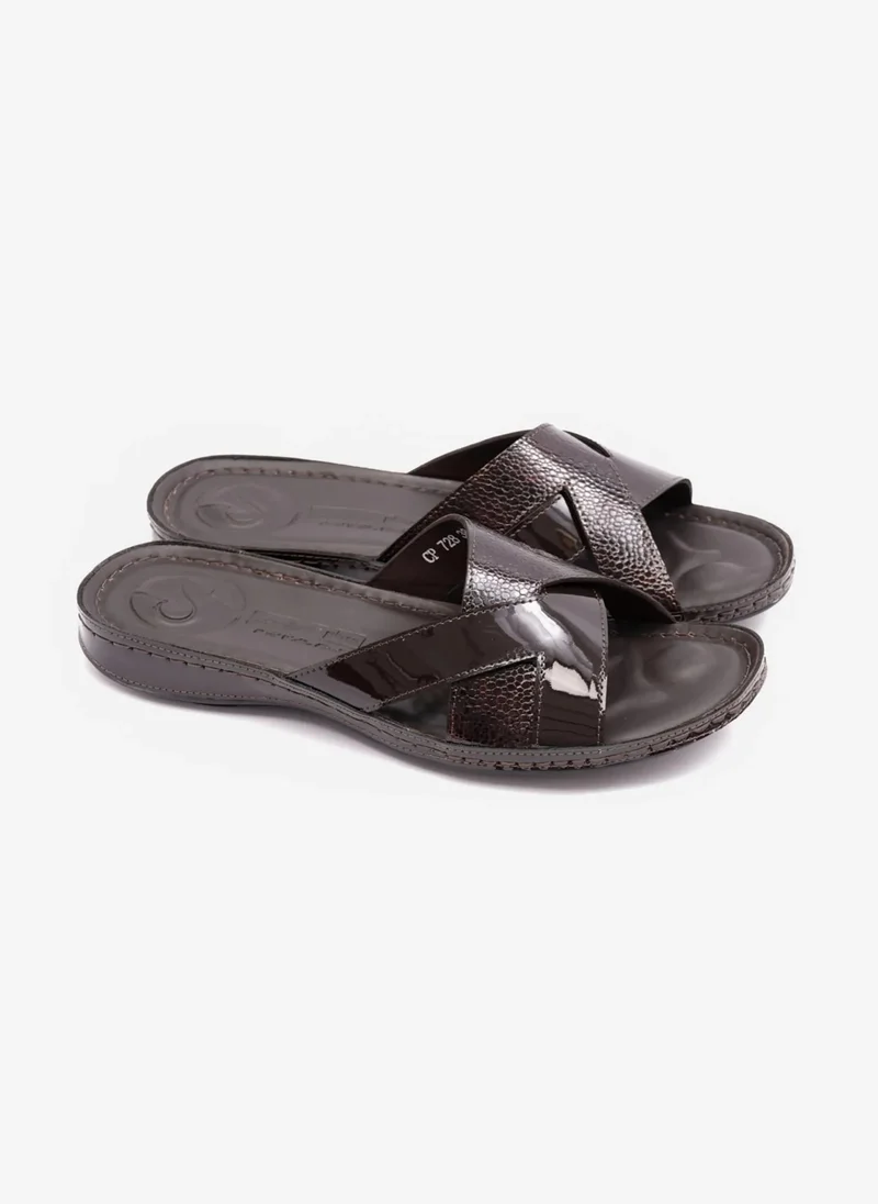 كومفورت بلس COMFORT PLUS SOFT FOOTBED PATENT LEATHER WOMENS SANDAL BROWN