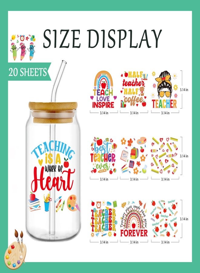 AFRITEE UV DTF Cup Wrap Stickers - 20 Sheets Teacher Appreciation UV DTF Cup Wraps for 16 20 40 oz Glass Water Bottle, Inspirational Book Thank You Teacher Gift Uvdtf Transfer Stickers for Coffee Mugs - Image 3