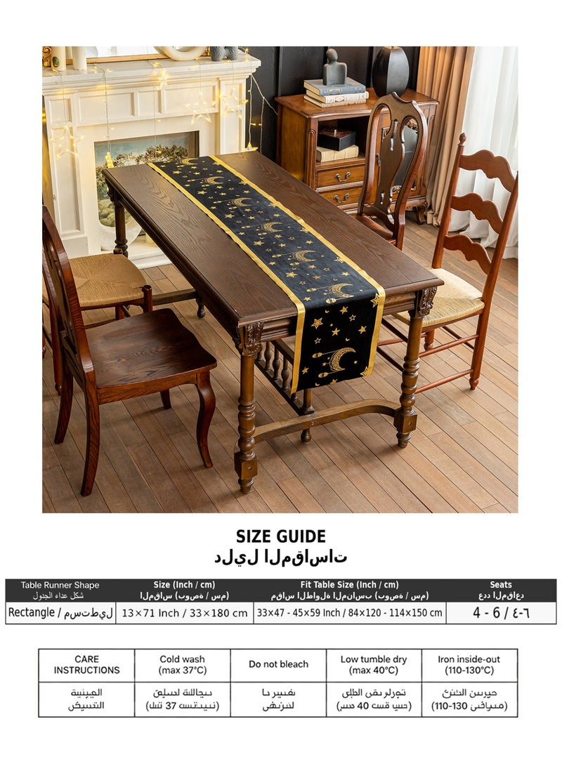 HomeNoor Black Ramadan Eid Table Runner, Gold Moon Star Foil Print, Luxury Modern Home Decor for Festival Banquet Wedding Daily Use, 33×180CM - Image 4