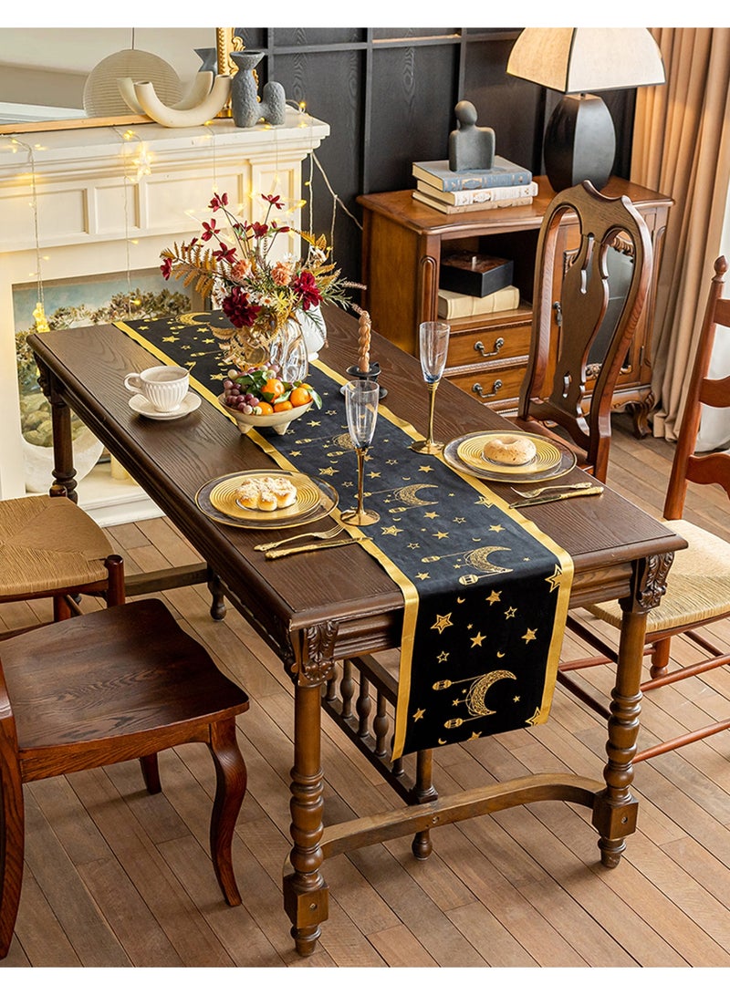 HomeNoor Black Ramadan Eid Table Runner, Gold Moon Star Foil Print, Luxury Modern Home Decor for Festival Banquet Wedding Daily Use, 33×180CM - Image 5