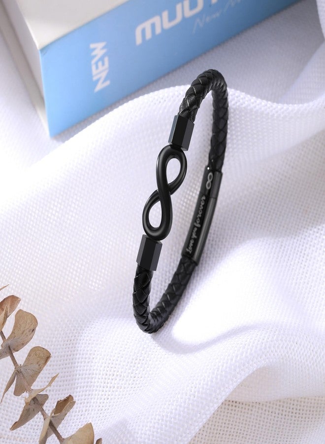 Sistble Valentines Day Gifts for Him, Man Gifts, To My Man Bracelet Gift Mens Leather Bracelet I Love You Gift for Him Cool Infinity Bracelets Black Knot Cuff Birthday Retirement Gift for Men Jewelry - Image 5