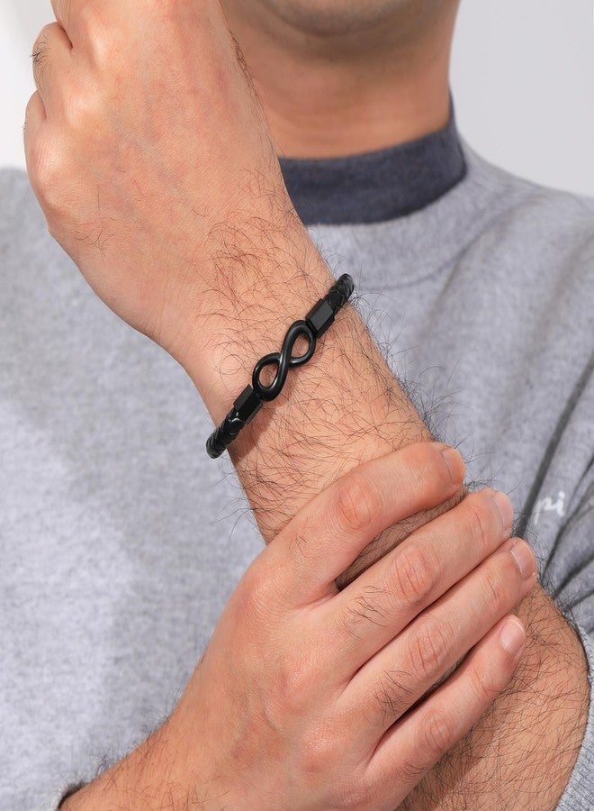 Sistble Valentines Day Gifts for Him, Man Gifts, To My Man Bracelet Gift Mens Leather Bracelet I Love You Gift for Him Cool Infinity Bracelets Black Knot Cuff Birthday Retirement Gift for Men Jewelry - Image 3